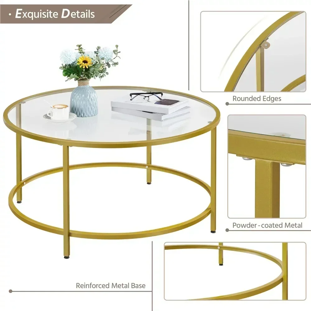 Sofa Table for Living Room Gold Round Modern Glass-Top Coffee Table Free Shipping Tables Furniture Tea Neat Sedentary Couch Cafe