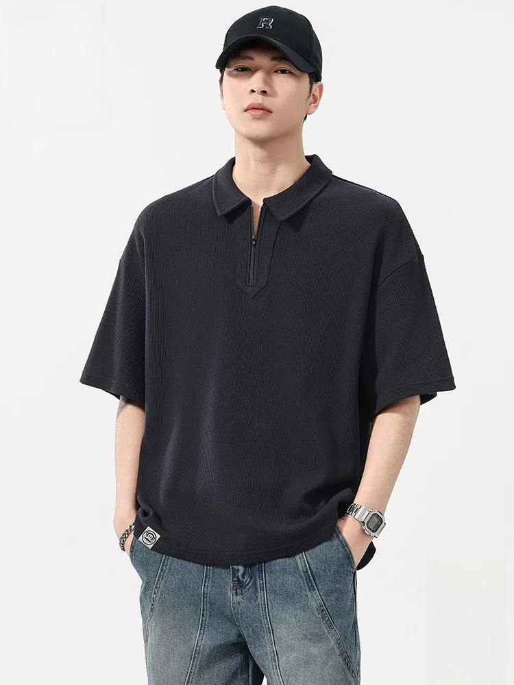 

M Zipper irt Summer New Casual ort Sve T-irt Pure Color f Zipper Monkey Mouth Faion Brand