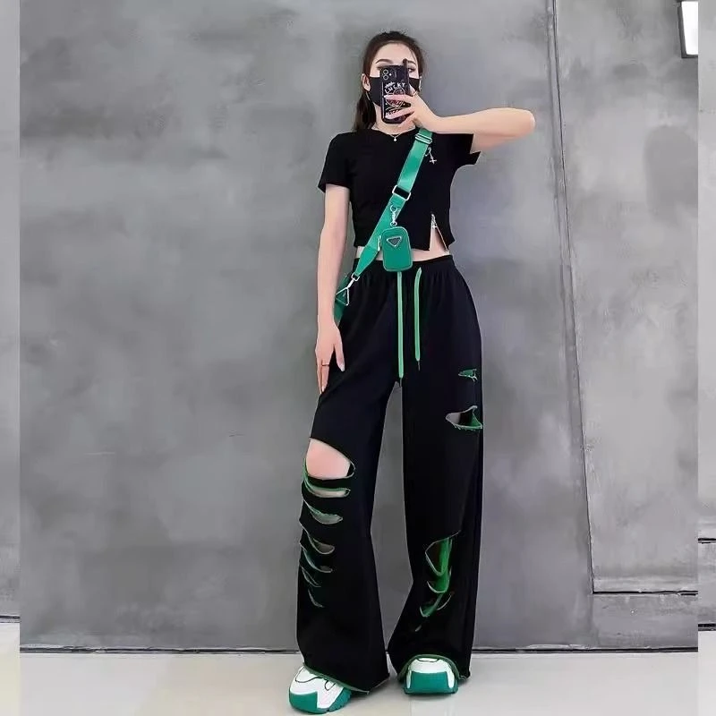 Woman Wide Leg Trousers 90s High Quality New In Casual Comfortable Stretch Korean Fashion Trends 2025 G Ripped Pants For Women