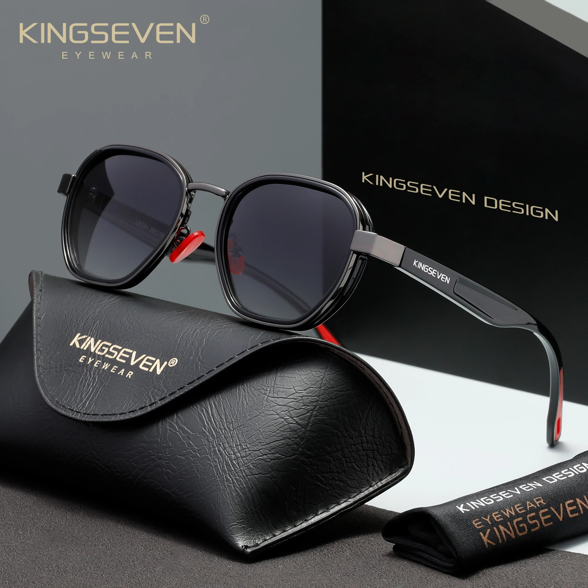 KINGSEVEN Herren-Sonnenbrille, polarisiert, UV400, luxuriöse Damen- und Herren-Modebrille, lässig, für den Außenbereich, zum Fahren, lässige runde Brillengestelle