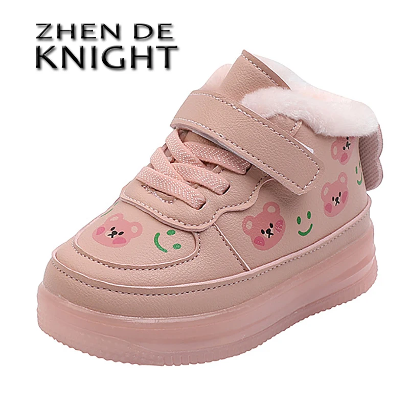 

Baby Board Shoes Girls and Boys Light Shoes Children's Plush Cotton Shoes Warm Baby Walking Shoes Small White Shoes