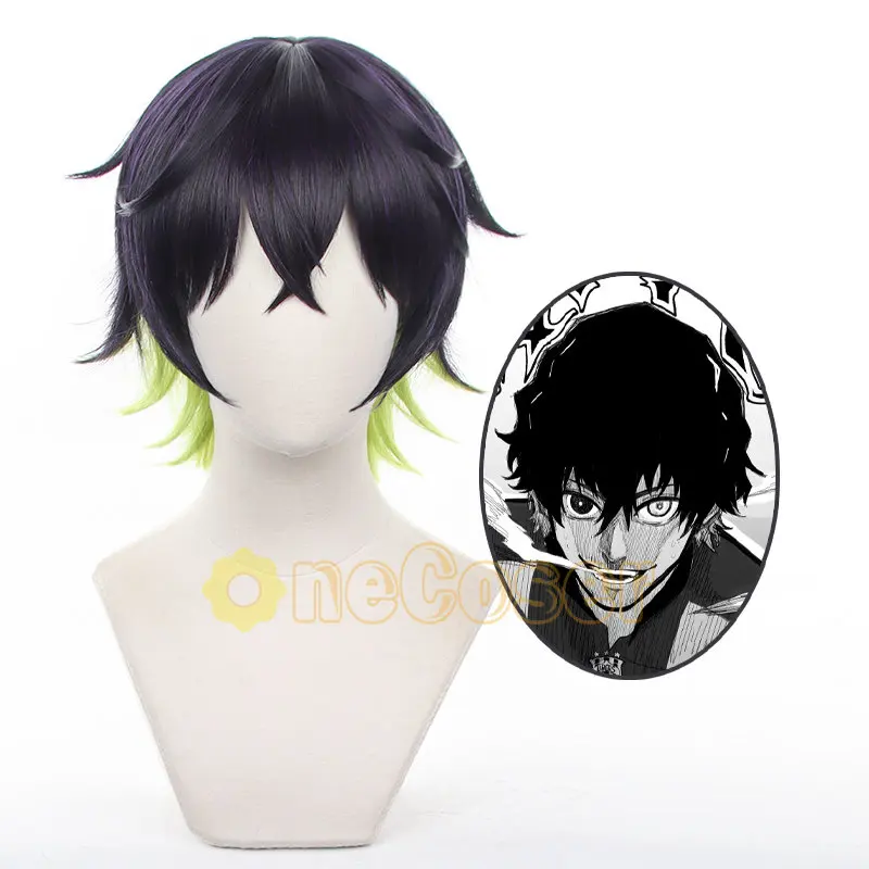 IN STOCK Anime Blue Lock Oliver Aiku Cosplay Wig Black Mix Purple Green Short Hair Team Neo Egoist League No.2 + Wig Cap