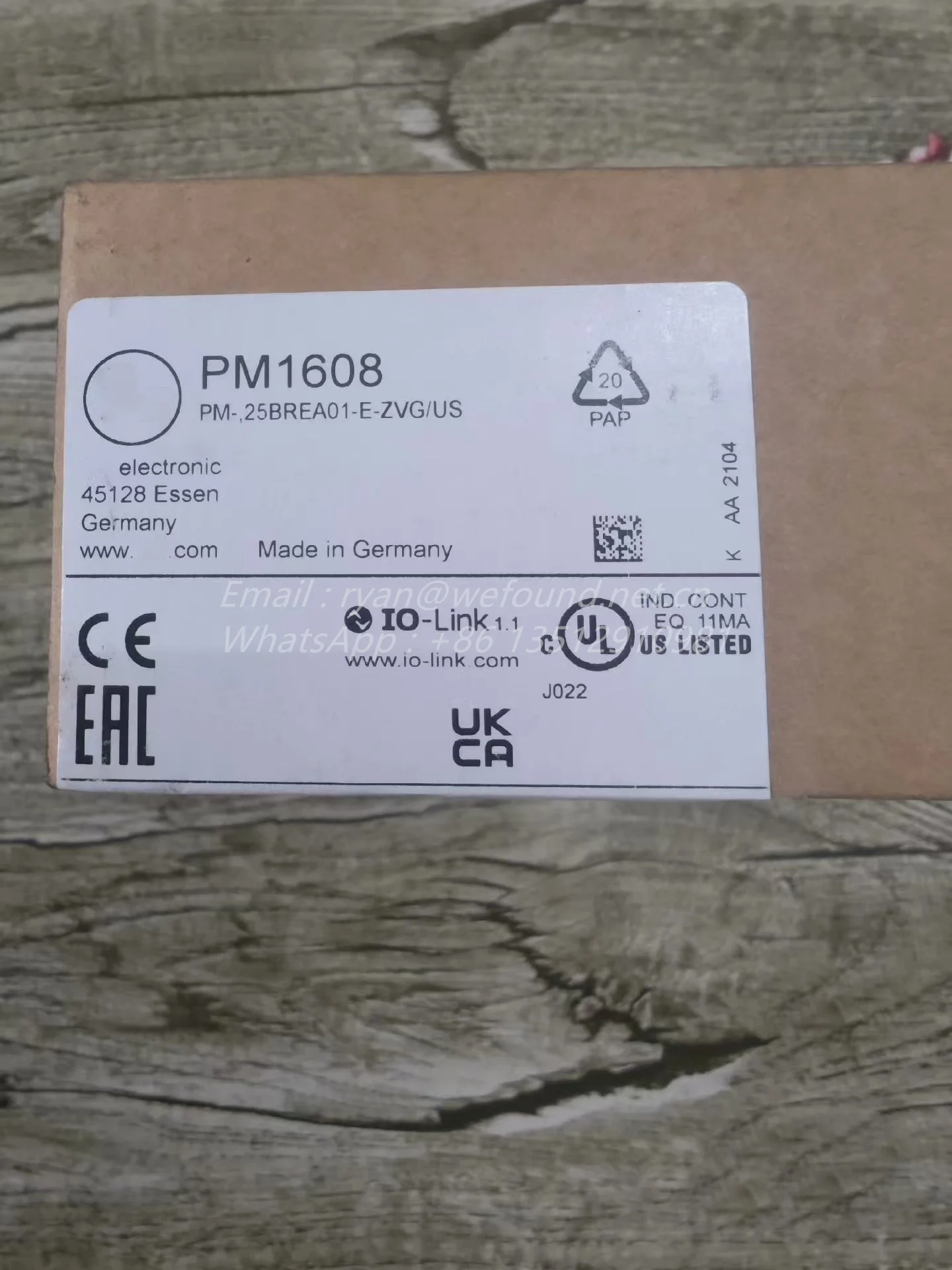 PM1608 for IFM Flush pressure sensor, PM-,25BREA01-E-ZVG/US