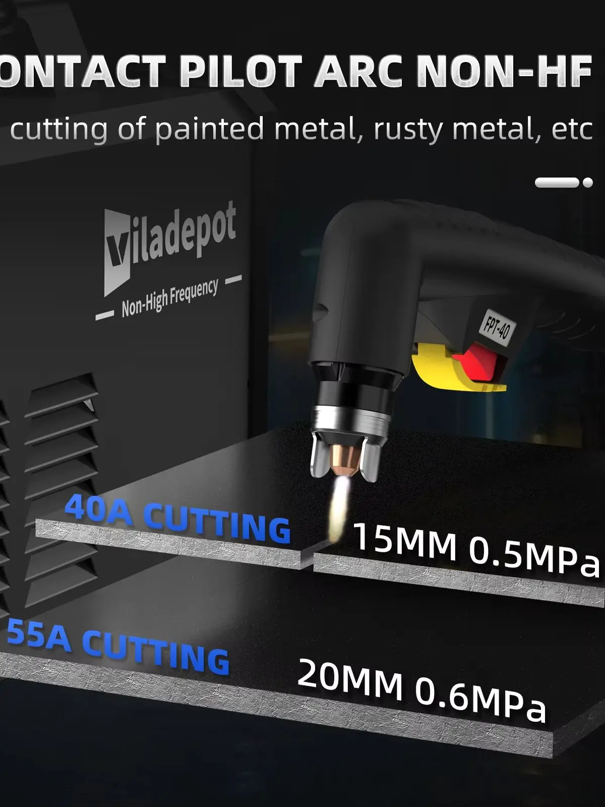 Viladepot CUT55 NHF 55Amp Plasmaschneidgerät Ohne HF Kontaktloser Pilot-Lichtbogen 220V CNC-Kompatibel LED-Digitalanzeige 20mm Max. Schnittstärke