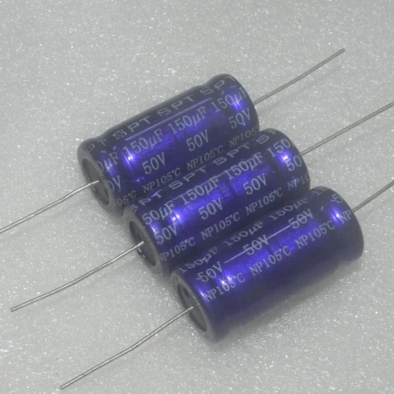 5PCS/LOT Transparent Blue Cannon SPT NP BP 50V 150UF 150MFD 50v  Axial Poleless Aluminum Electrolytic Capacitors