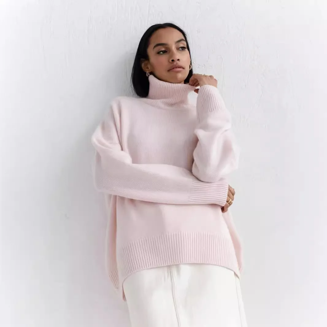 Autumn Winter Women's Pullover Sweater Solid Color Simple Casual High Neck Long Sleeve Knitte Sweaters Female Commuting Clothing