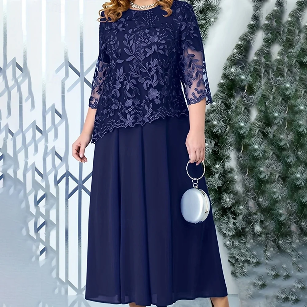 

Customized Elegant Long Mother of the Bride Dresses Chiffon 3/4 Length Sleeve Ankle-Length Wedding Guest Party Groom Dress 2025