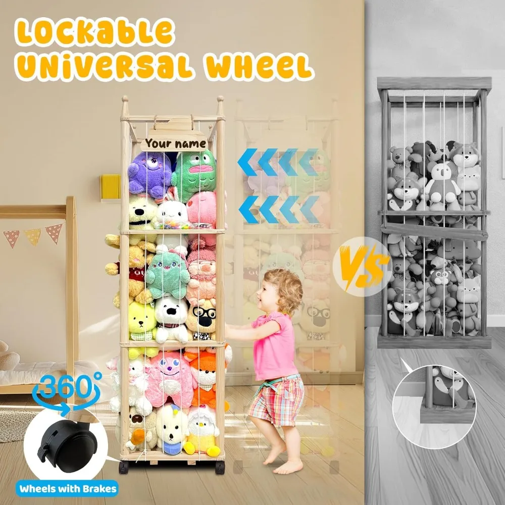 منظم حيوانات محشو خشبي: تخزين لطيف على شكل حديقة الحيوان للألعاب القطيفة في الحضانة وغرف الأطفال الصغار وغرف اللعب #5