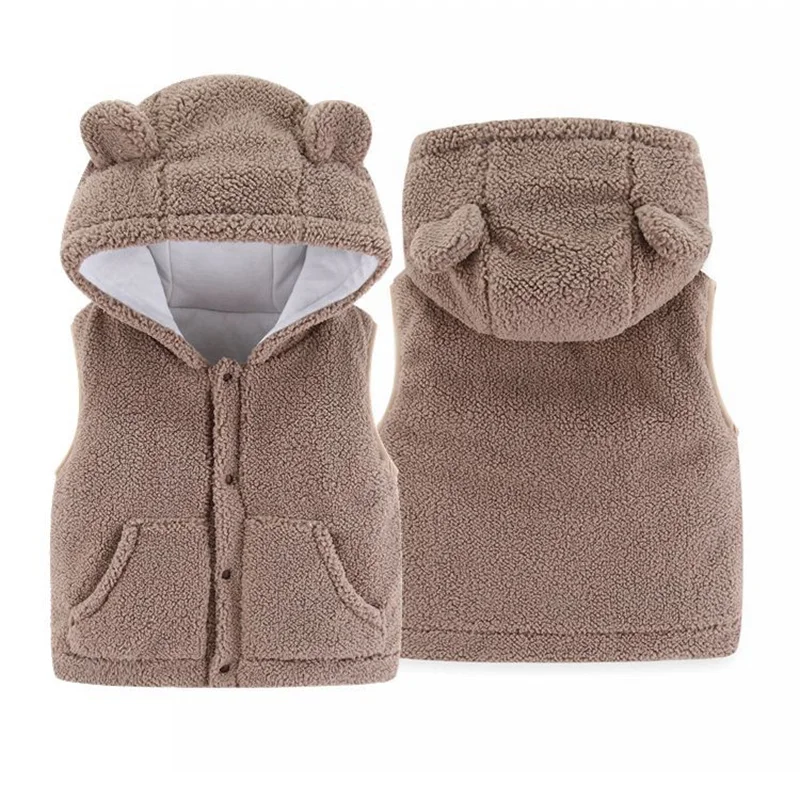 Baby Lambswool Vest Baby Hooded Warm Outerwear Winter Girls Cute Plush Sleeveless Jacket New Boys Autumn Casual Clothes 7M-4Y