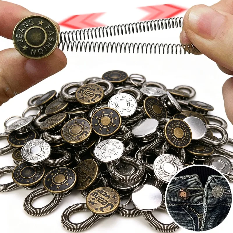 Elastic Spring Waist Extender Buttons Adjustable Jeans Pant Waistband Expanders Reusable No Sew Trouser Waist Extension Clasps
