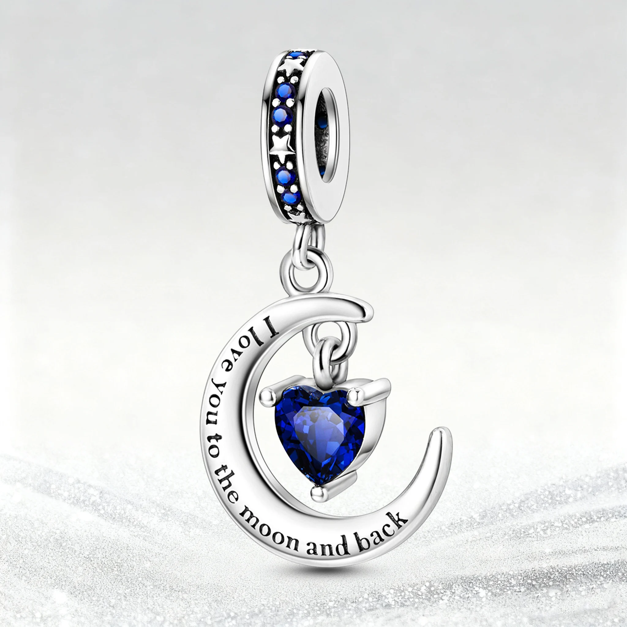 

925 Silver Dangle Charm Blue Moon Heart Pendant Fit Bracelet Diy For Woman Jewelry Gift