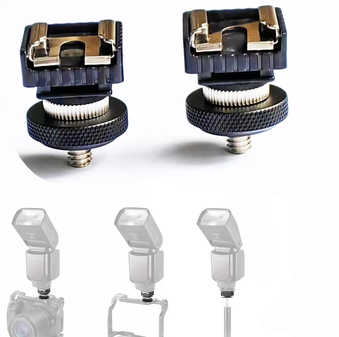 2PCS Flash Hot Shoe Mount Adapter to 1/4-20 Thread Hole Compatible with Canon Nikon Pentax Flash, 1/4” to 1/4” Male Tripod Screw