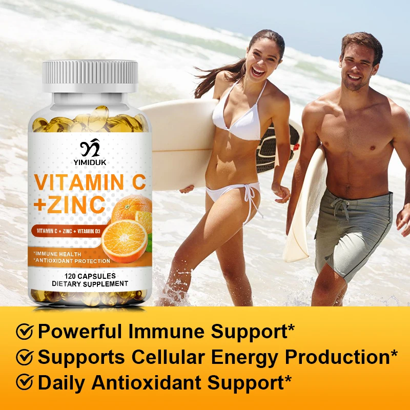 Vitamin C Zinc & Vitamin D3 Strong Antioxidant Collagen Booster for Immune System and Skin Health Supplements