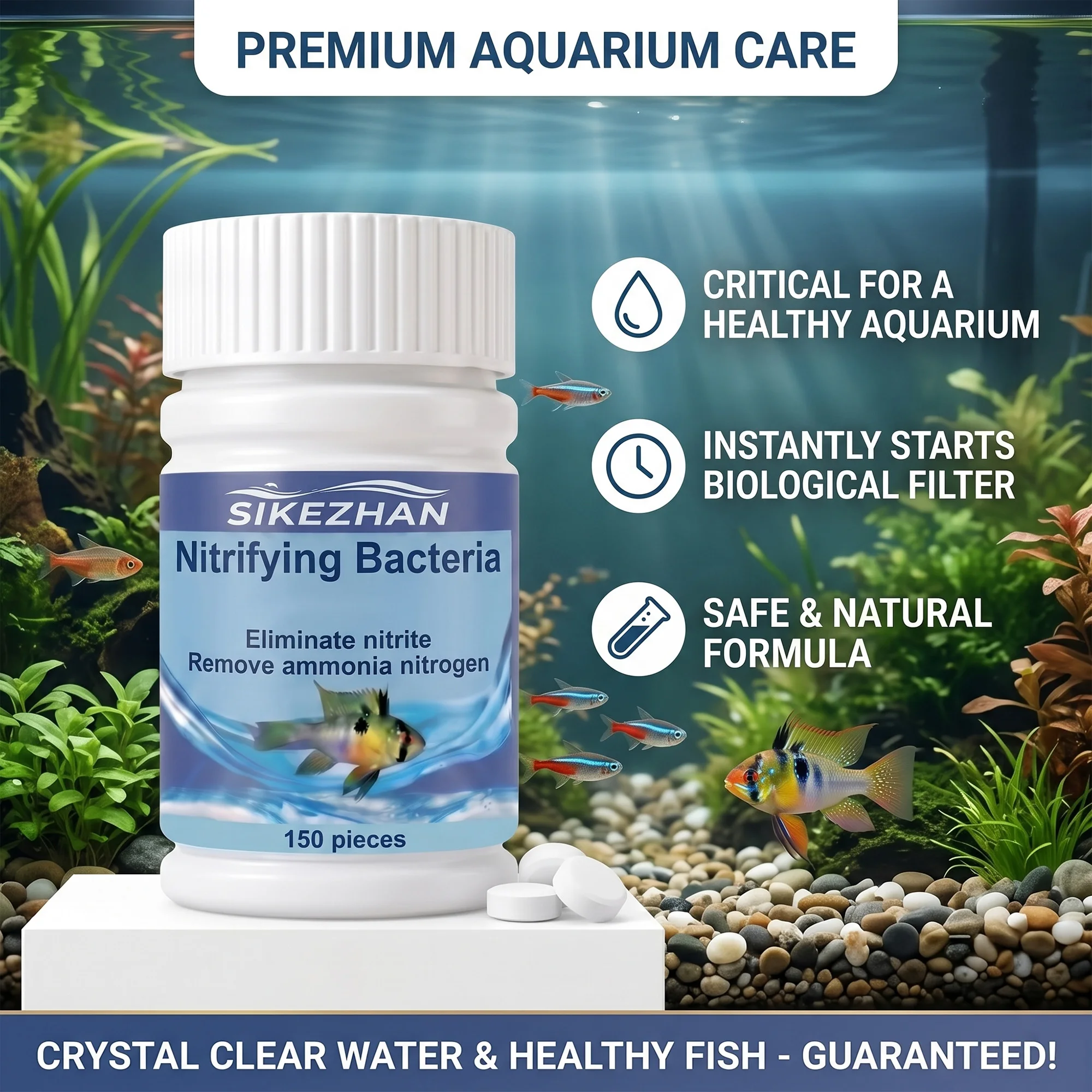 150 Tabletten Aquarium Bio-Filter Nitrifizierende Bakterien Nitrifikations-Booster für Neue & Bestehende Fischbecken Ammoniak-Nitrit-Entferner