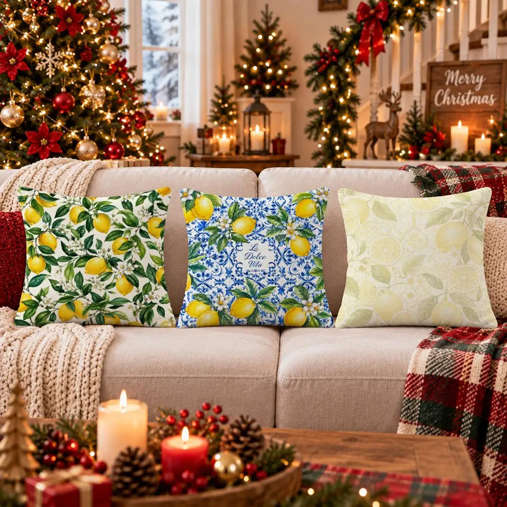 Italian Amalfi Coast Lemon Cushion Cover Cushion Cover Soft Plush Cushion Covers Fluffy Throw Pillow Cases for Sofa Bedroom