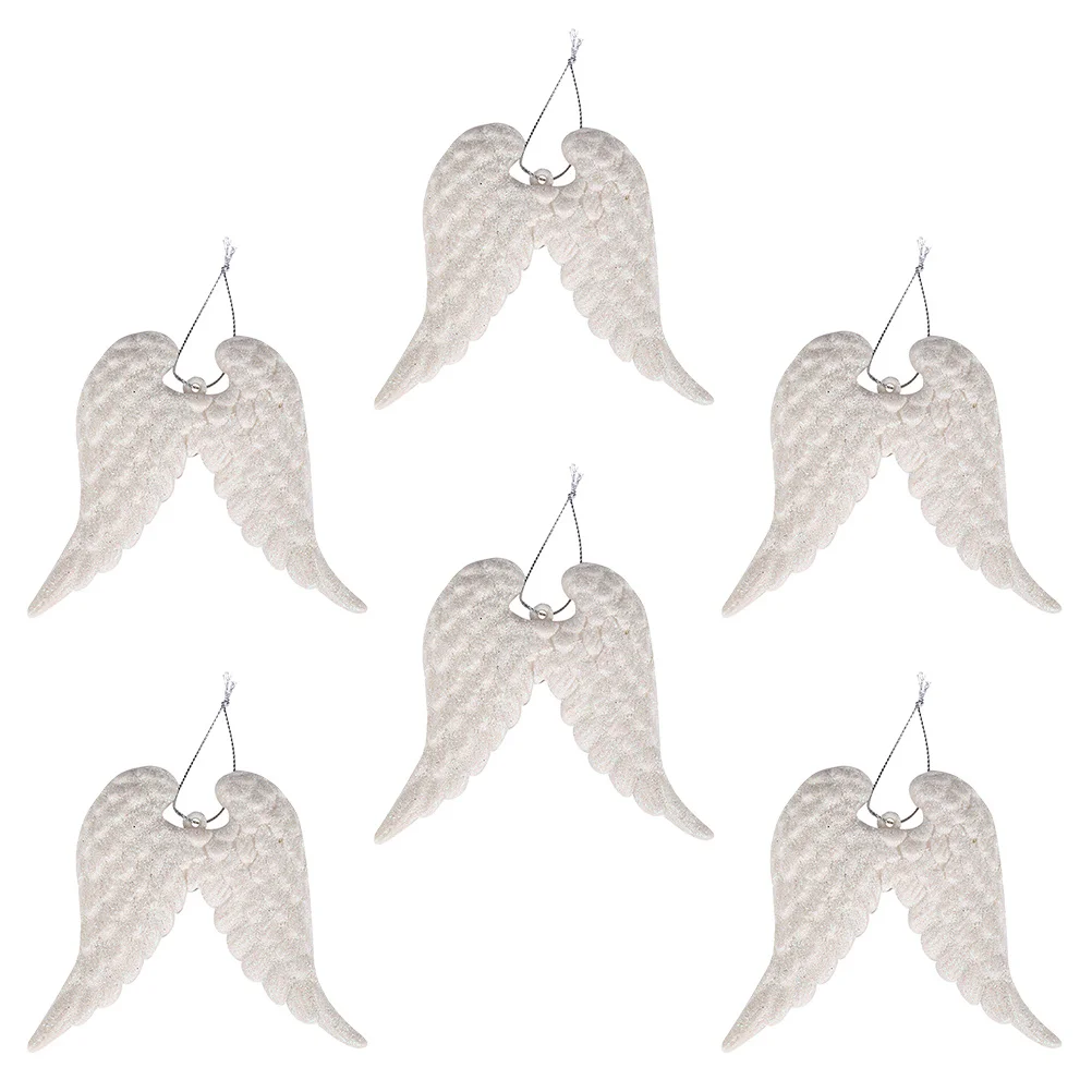 6Pcs White Angel Wing Christmas Ornaments for Tree Decorations Holiday Party Craft DIY Projects Gift Photography Props