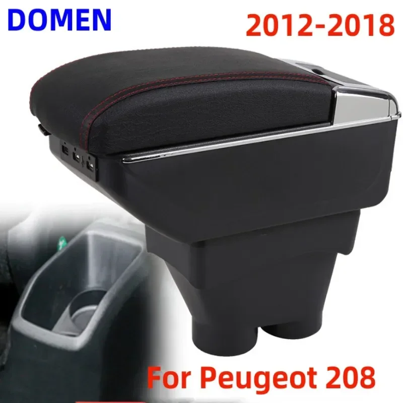 

For Peugeot 208 armrest box Original dedicated central armrest box modification accessories Dual Layer USB Charging 2012-2018