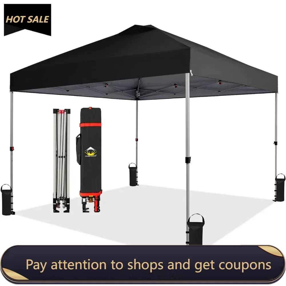 

10x10 Pop up Canopy Outside Canopy, Patented One Push Tent Canopy with Wheeled Carry Bag, Bonus 8 Stakes and 4 Ropes, Black