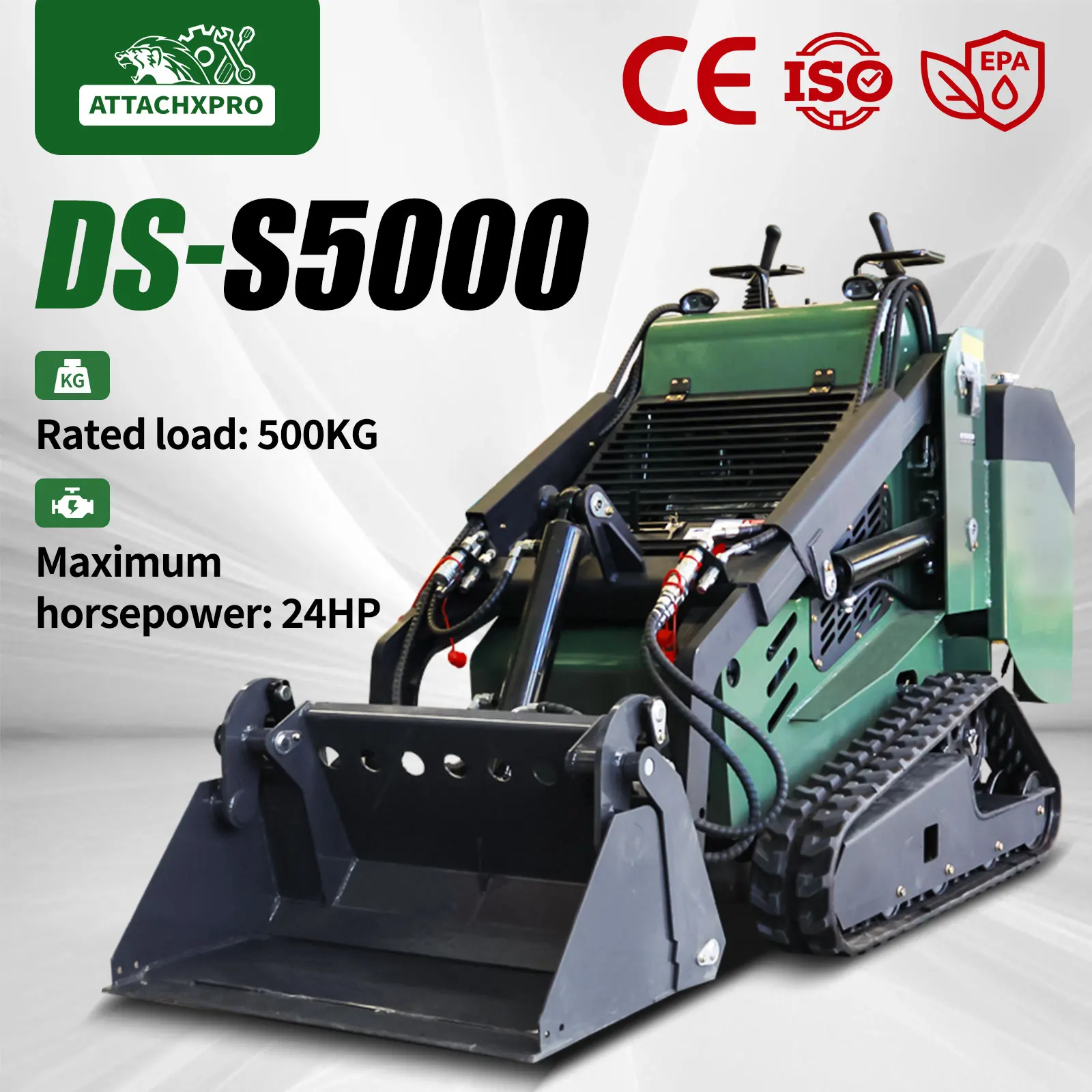 24HP Mini Skid Steer Loader  with Kubota Engine CE/Euro 5 Cerficated Climb slopes up to 25° Free Shipping Customizable