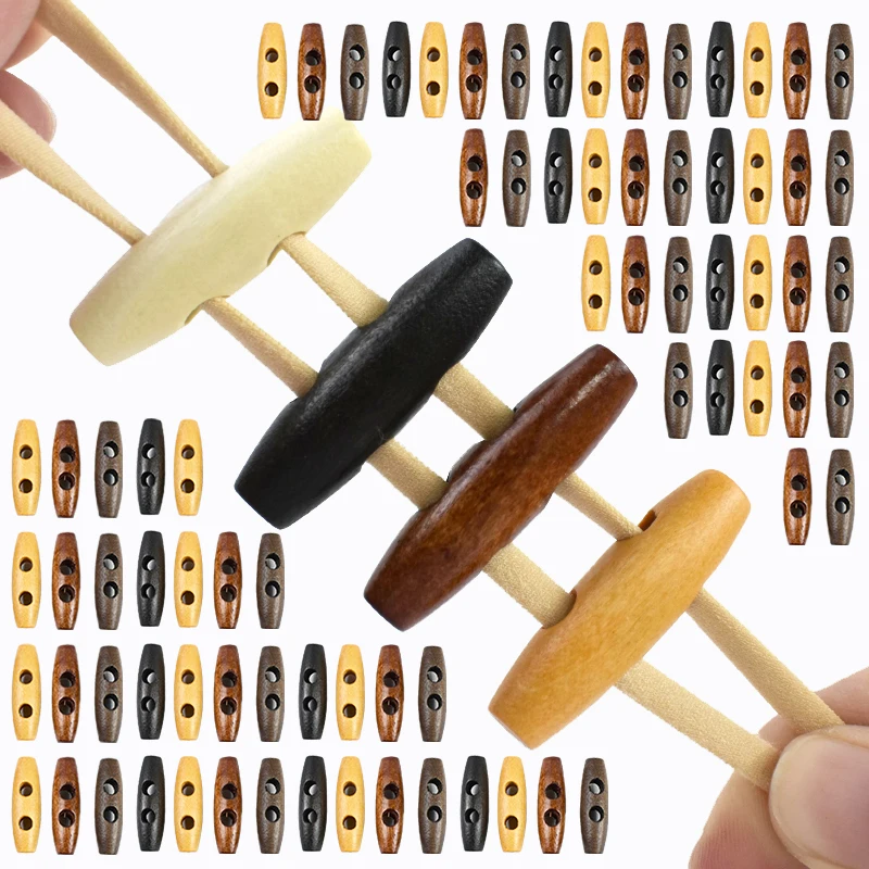 100Pcs 40/60mm Wooden 2 Holes Toggle Buttons for Coat Jacket Blazer Horn Fastener Buckle Garment Button Sewing Accessories