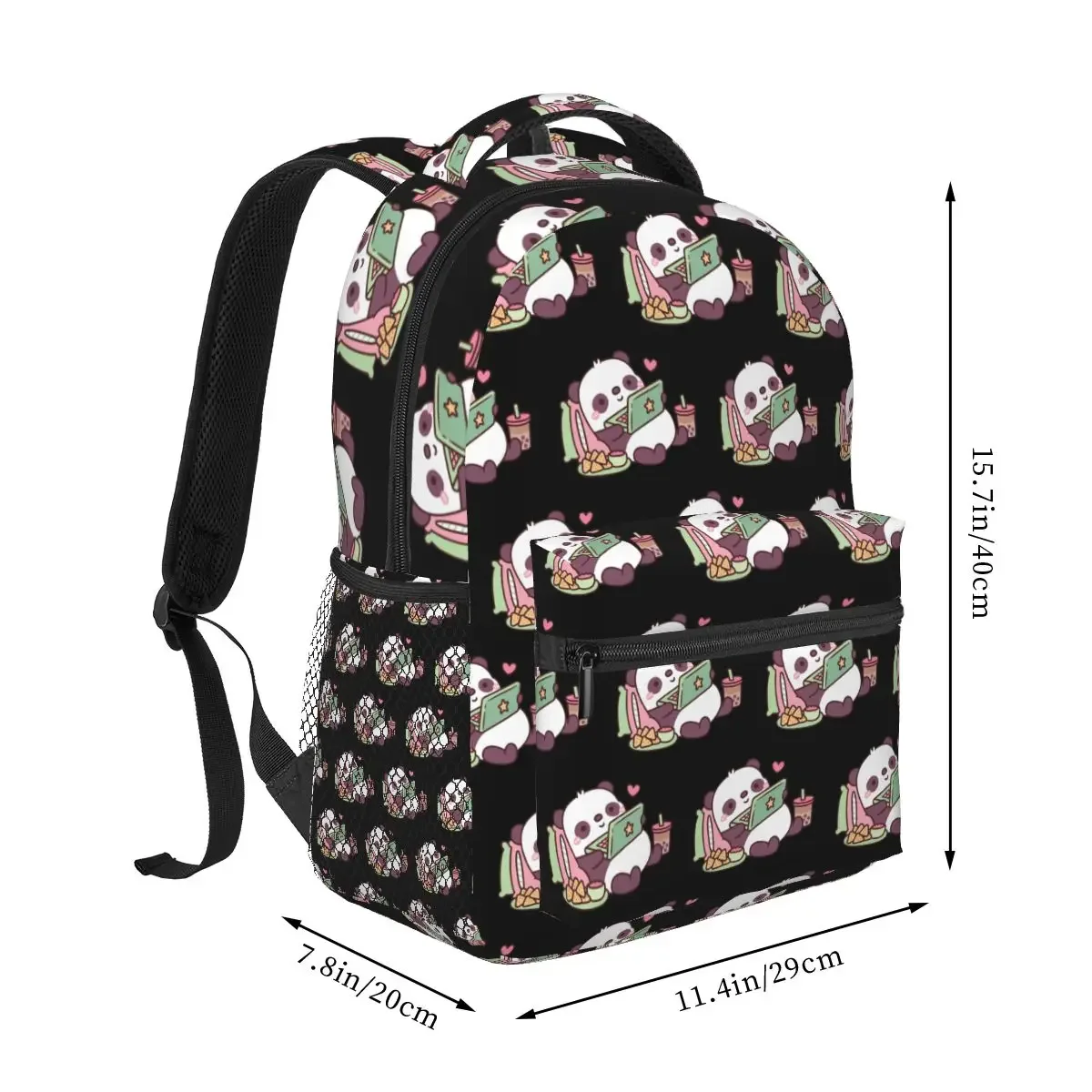 Cute Panda Chillin With Anime Chips And Bubble Tea Backpacks Boys Girls Bookbag Students School Bags Kids Rucksack Shoulder Bag