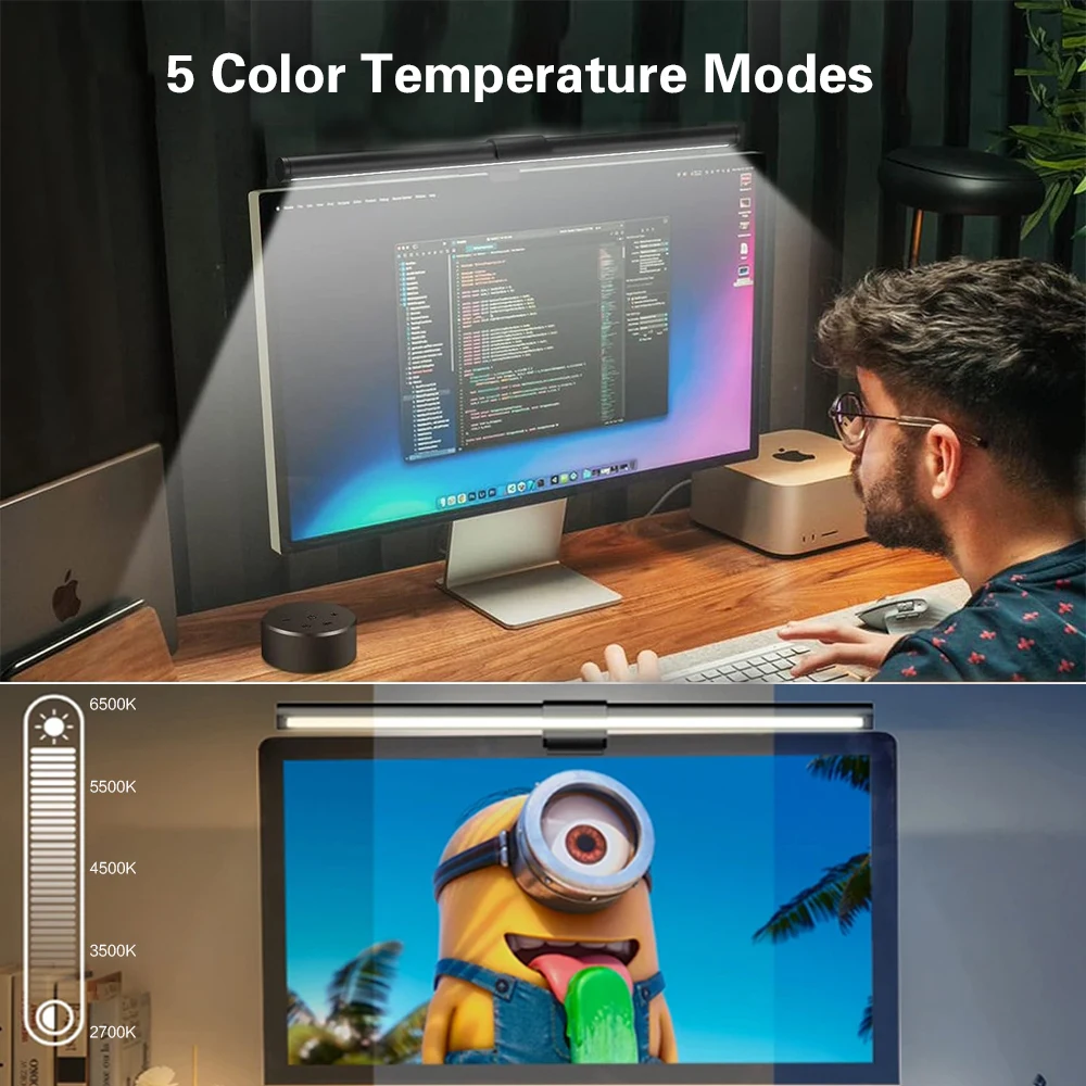 Wiscolor Uzaktan Kumandalı Monitör Işık Çubuğu LED Ekran Asılı Işık Kademesiz Kısılabilir Göz Bakımı Çalışma Dizüstü Bilgisayarı için Masa Lambası 