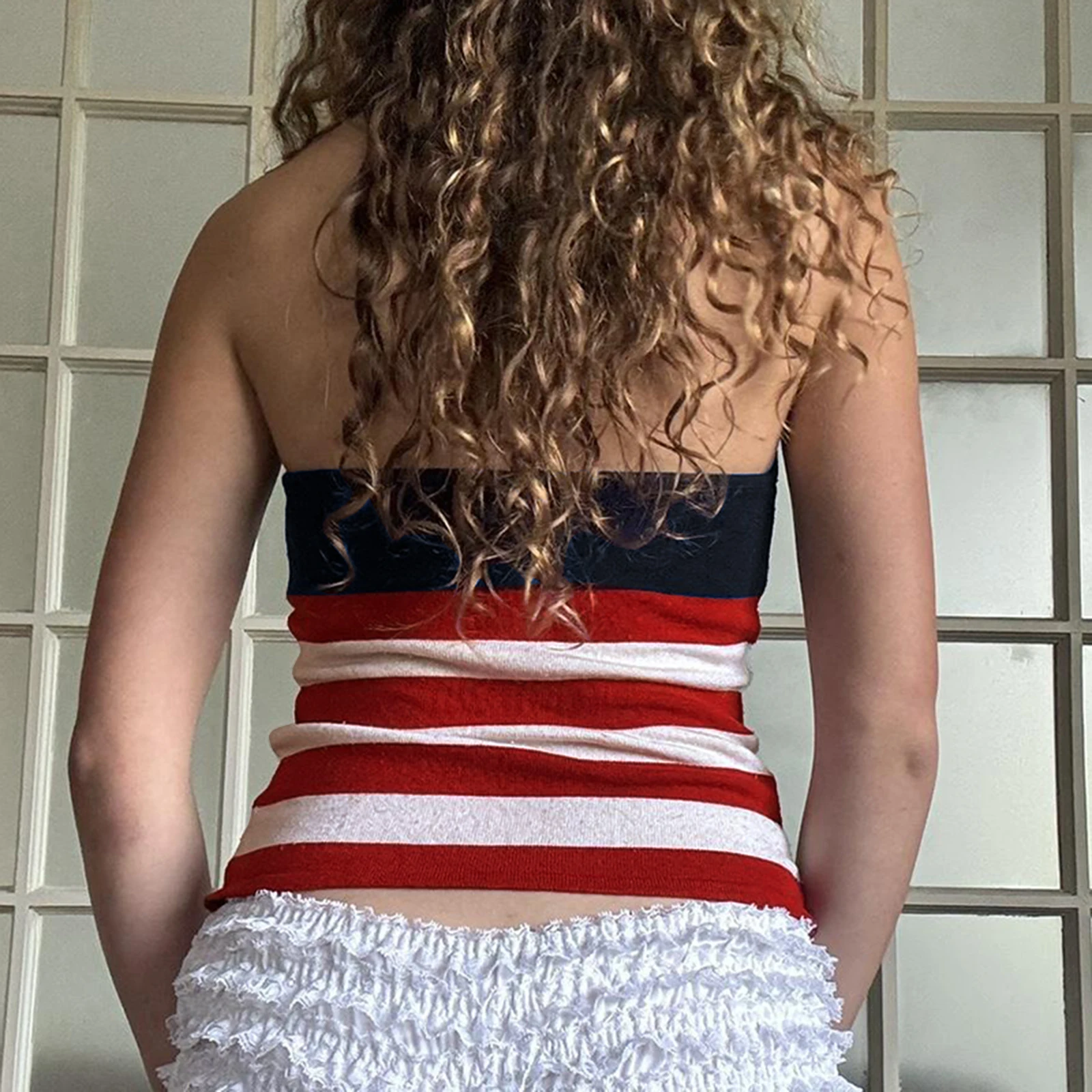 2000s ريترو سليم صالح المنخفضة قطع عارية الذراعين الرسن المحاصيل الأعلى المرأة Y2K العلم الأمريكي متماسكة تانك القمم مثير 4th من يوليو الوطنية بروتيل #2