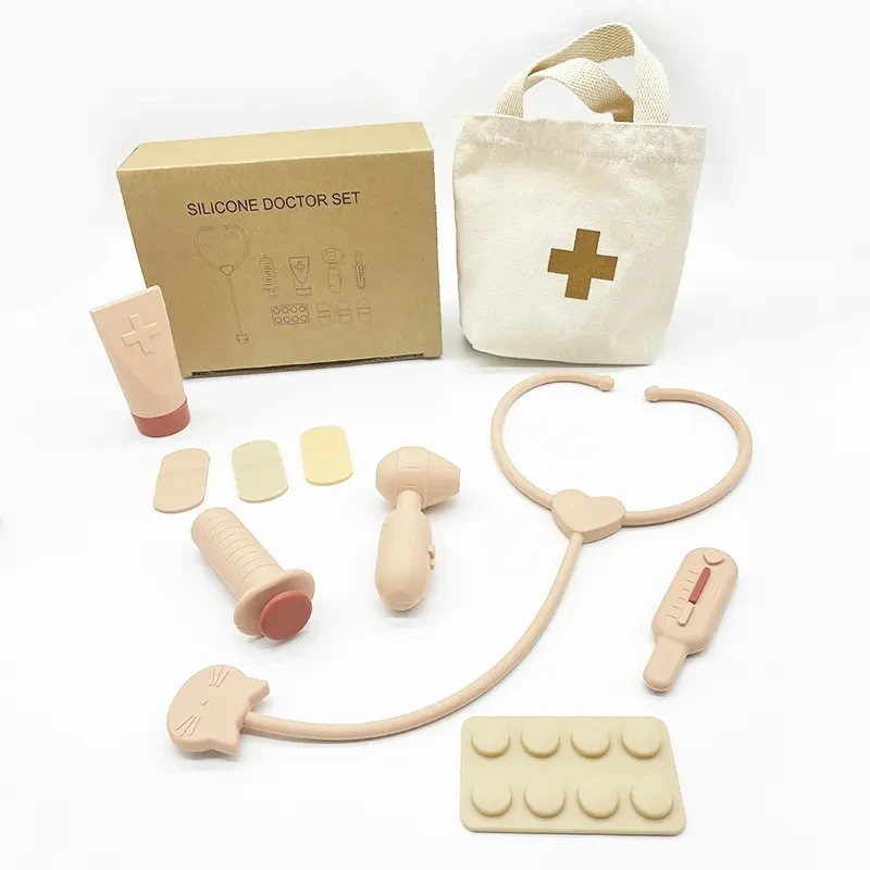 Doctor Toys Pretend Silicone Play Doctor Kit Food Grade Safety Nurse Set for Girls Boys Toddler Games Learning Toy