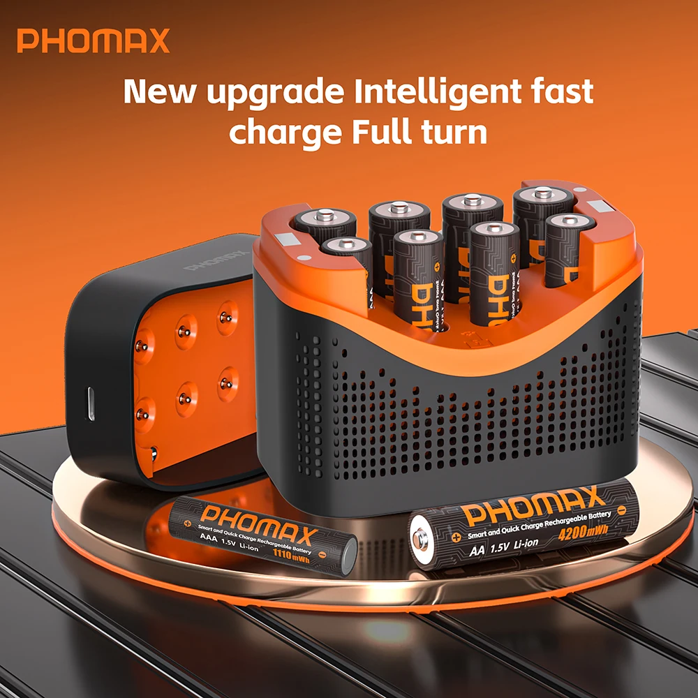 

PHOMAX New Fast Charger&Rechargeable Battery,1.5V AA 4200mWh & AAA 1110mWh Lithium Battery For Remote Control Mouse SmartDoor