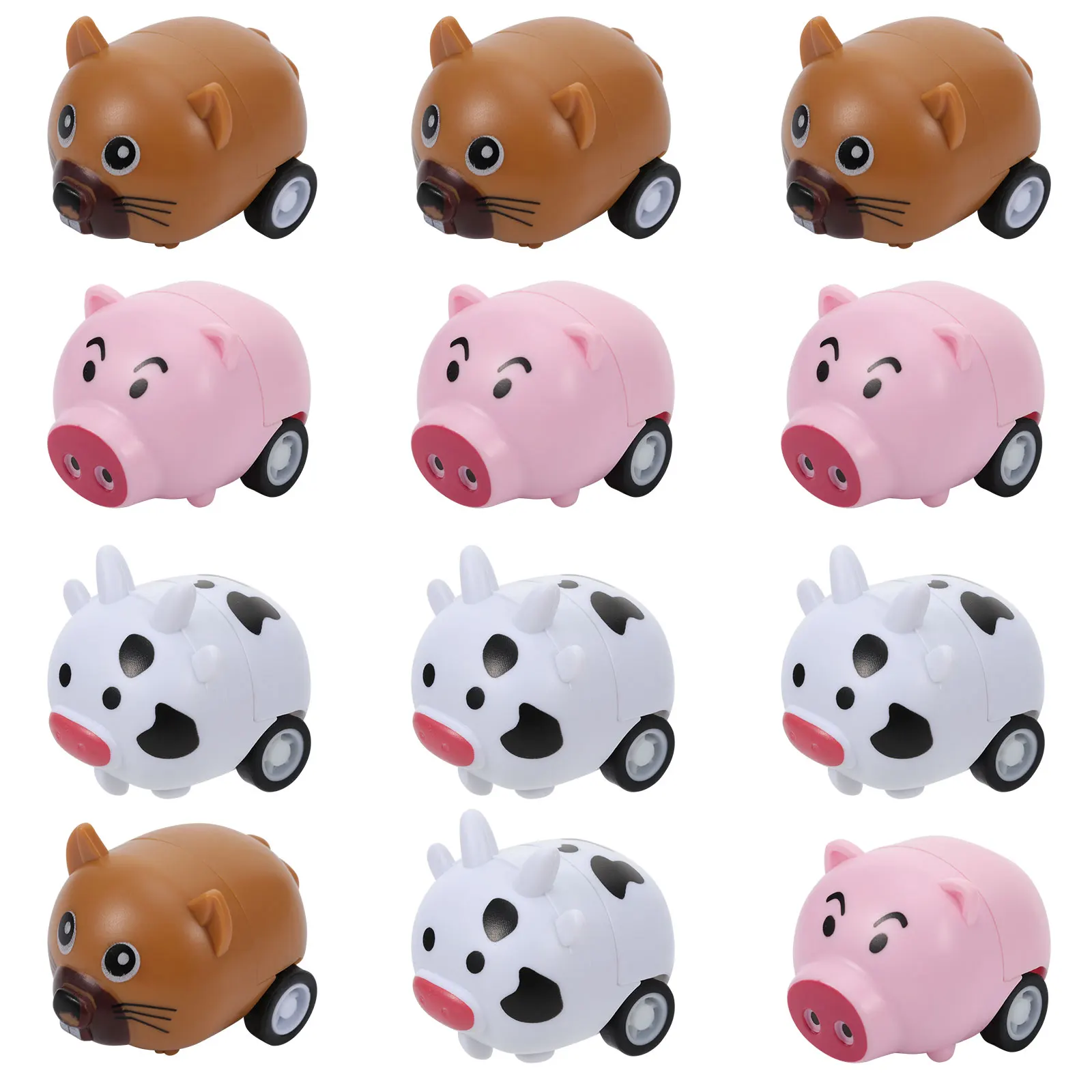 Mini voiture à tirer en forme d'animal pour enfants, 12 pièces, voitures de course, jouets, modèle en plastique préscolaire