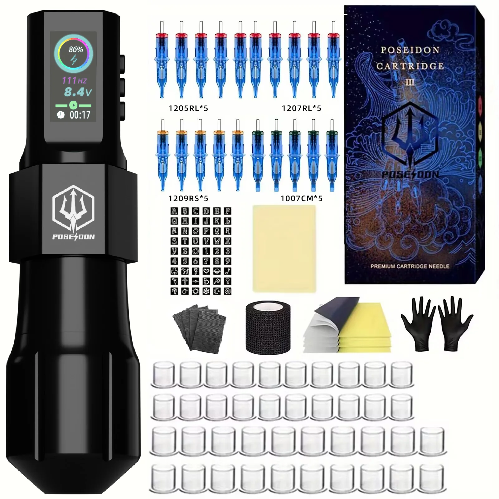 Tattoo Kit POSEIDON Hot Sale New Tattoo Pen Kit For Permanent Makeup Tattoo Machine Wireless Tattoo Power Supply Tattoo Gun Kit