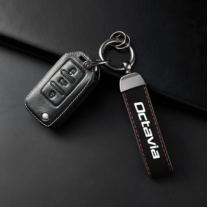 For Skoda Octavia 3 A7 vrs 2 mk3 A5 Auto Interior Accessories Leather Suede Keychain Car Sport Key Ring