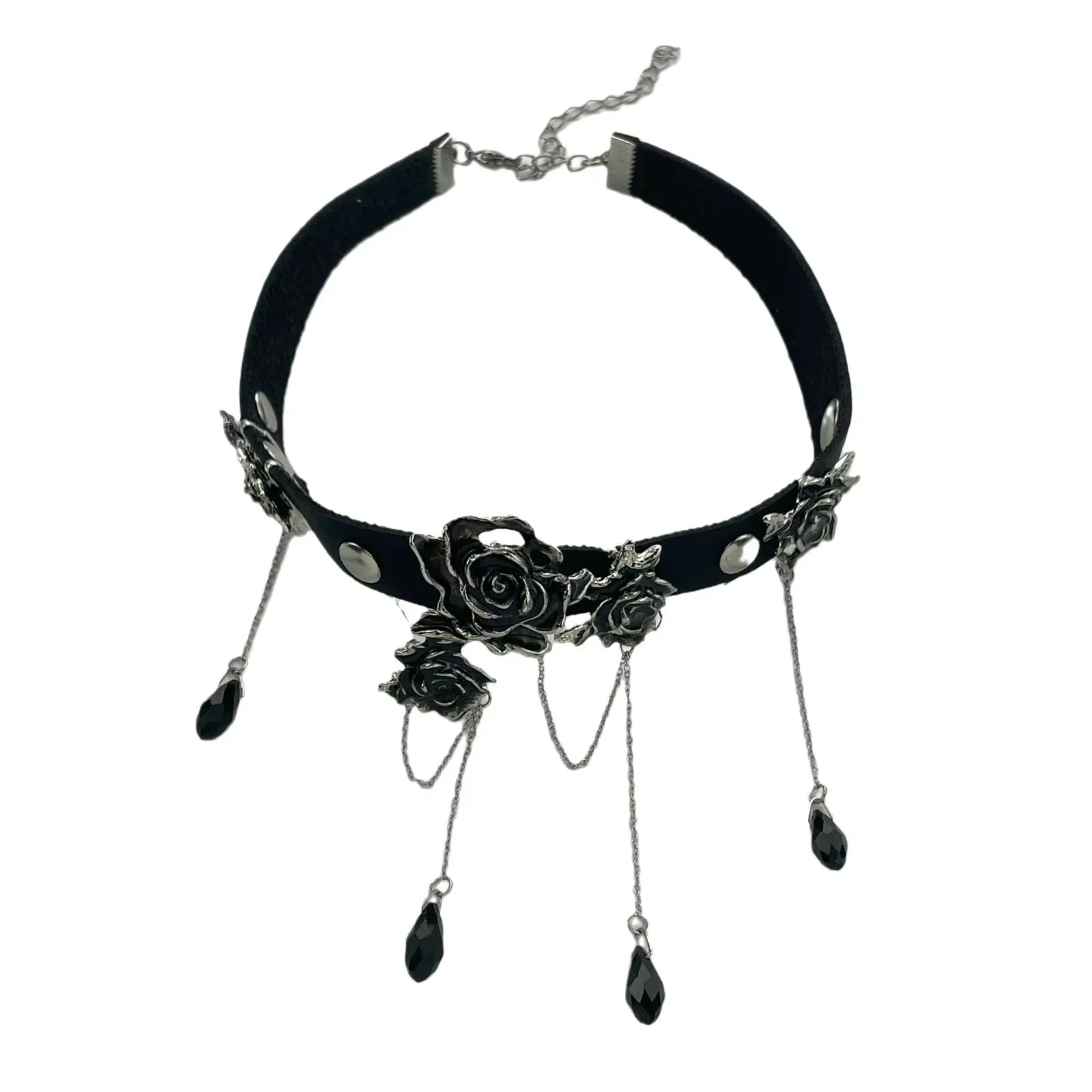 Dark Wind Rock and roll Simple Fashionable Individuality Tassel Delicacy Sense of advanced Rose Leather Choker Pendant Accessory