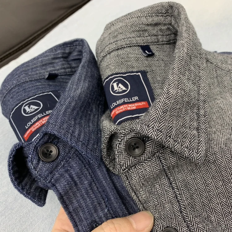 

Waed Cotton Pinstripe irt Men's Loose Fit Casual Retro Hong Sle Long Sve Large Size Loose Denim irt Youth Autumn Wear