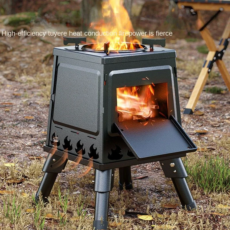 Household Barbecue Wood Stove Picnic Stove Grill Oven Barbecue Camping Windproof Portable Folding Large Stove Home Garden