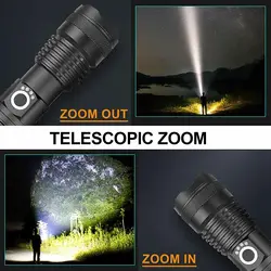 D2 High Power LED Flashlight XHP220 Super Bright Usb Rechargeable Torch 18650 26650 Zoom Powerful Flash Light Hunting Lantern