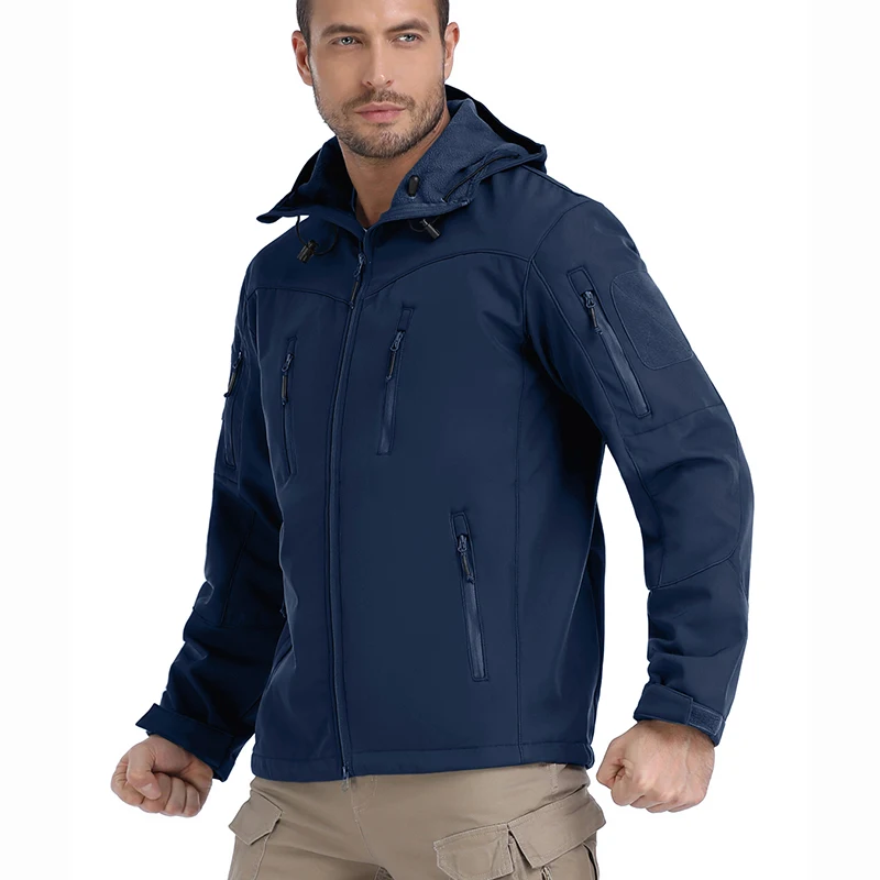 Men\'s Waterproof Softshell Tactical Jacket Outdoor Hiking Skiing Windbreaker Jacket Winter Windproof Fleece Hoodie Coat