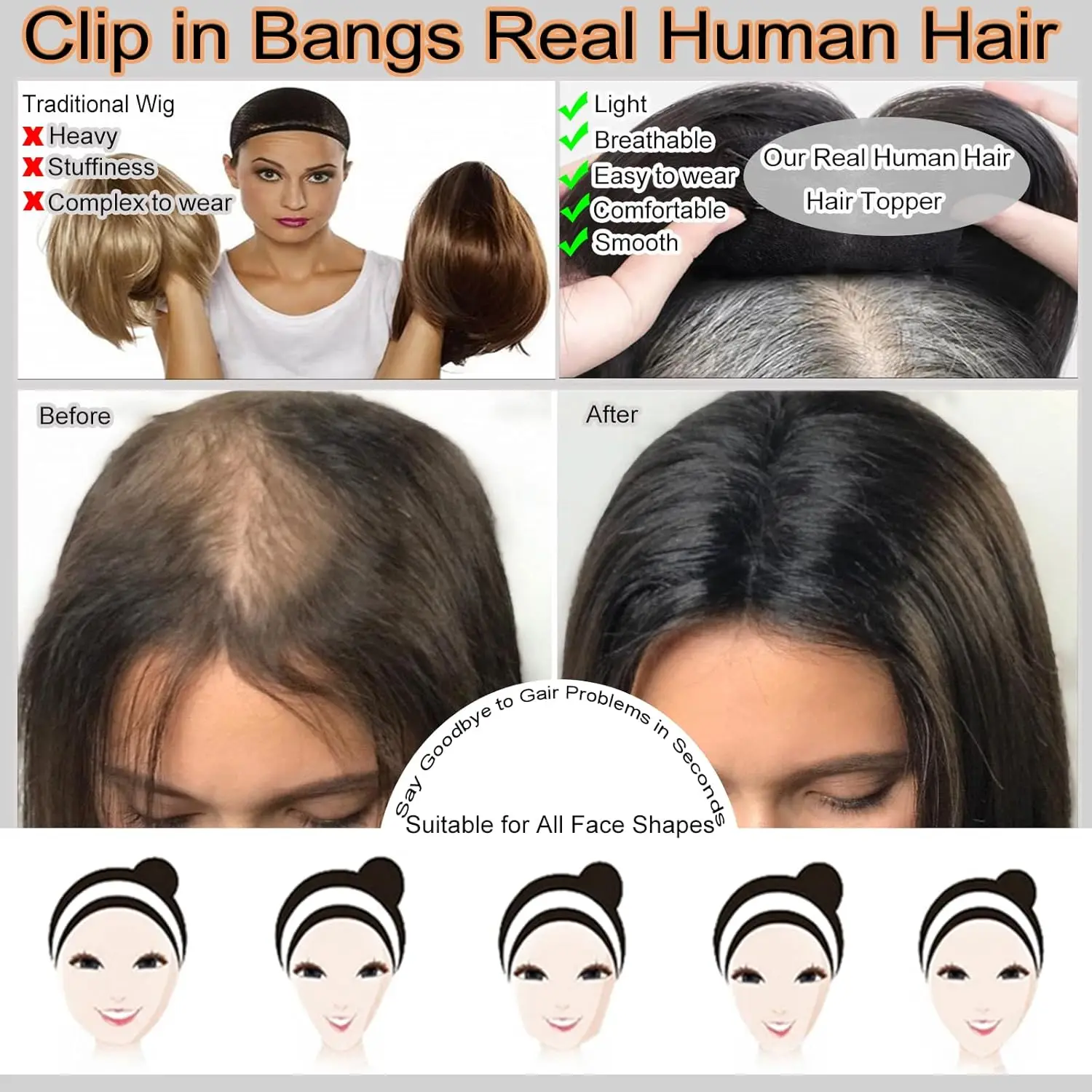 Alimice-Verdadeiros Cobertores de Cabelo Humano para Mulheres, Linha Escalpe, Parte de Cabelo Diluente, 100% Cabelo Humano