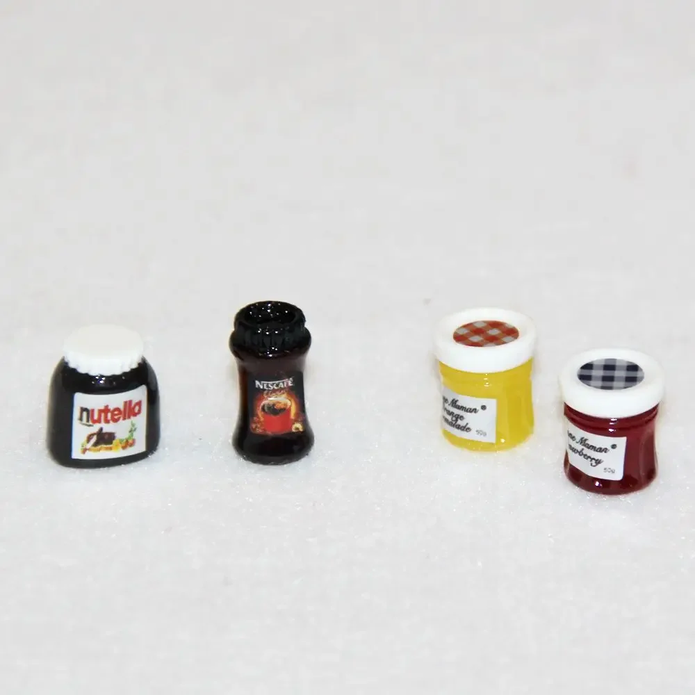 

1:12 4pcs DIY Dollhouse Miniatures Casa Boneca Salad Jam Coffee Ketchup Bottle Kitchen Tableware Doll House Toys Accessories