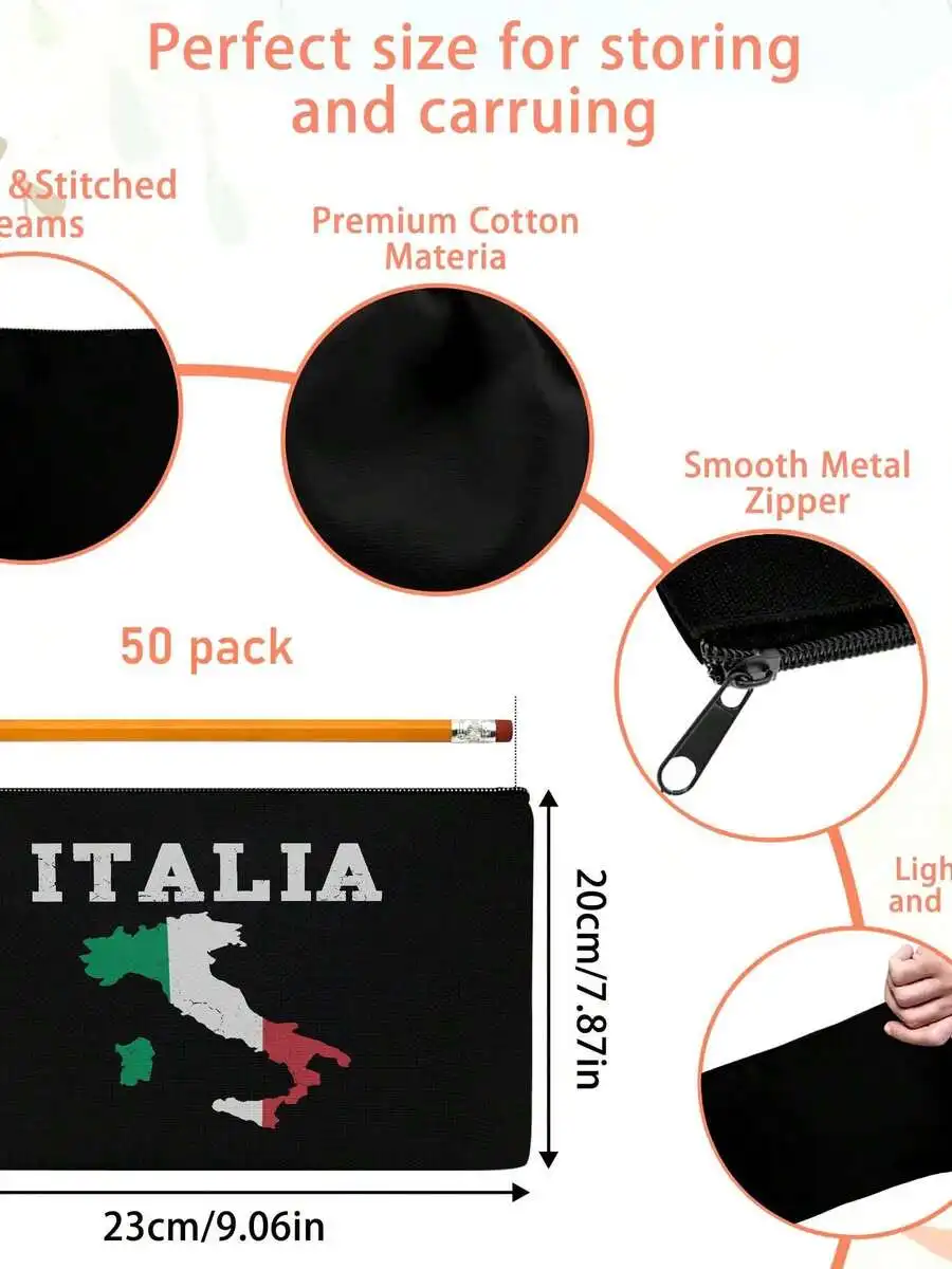 

Italy Flag Canvas Zipper Pouch For Makeup Travel Storage