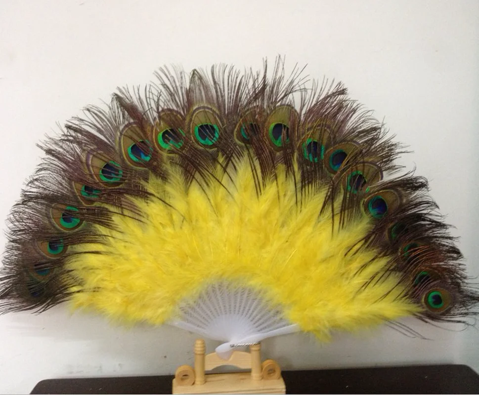 Hot Nice Feather พัดลมสําหรับเต้นรํา Props มือนกยูงหาง Feather พับพัดลมงานแต่งงานที่ยอดเยี่ยม