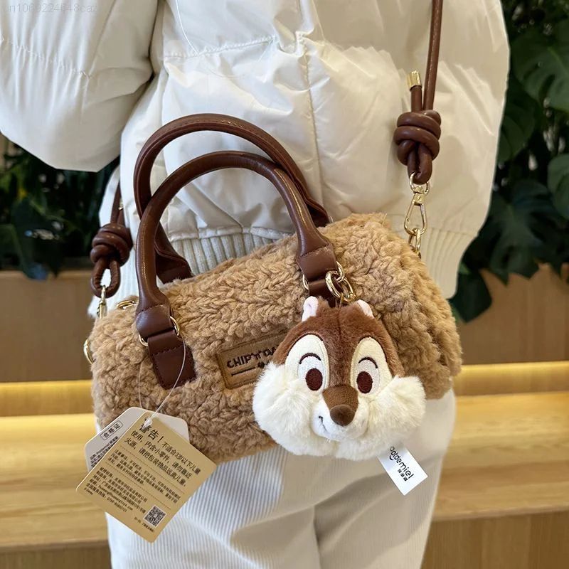 Disney Chip \'n\' Dale Handheld Crossbody Plush Bag Pillow Cute Maillard Style New Handbags Cartoon Lotso Soft Messenger Bag Y2k