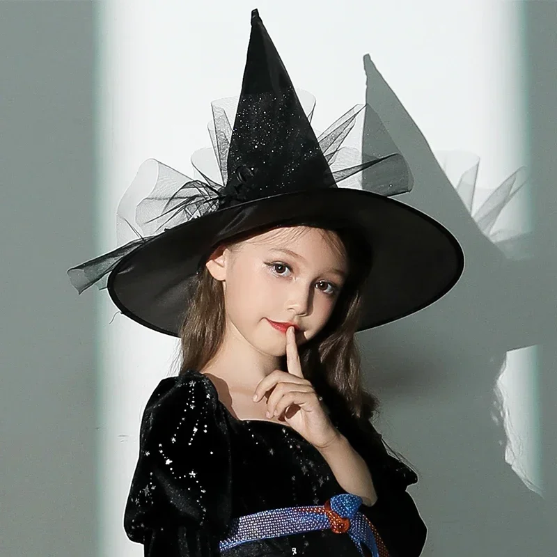 1-12pcs Halloween Witch Hat Kids Adults Halloween Party Cosplay Costume Props Decoration Black Wizard Cap Yard Hanging Witch Hat