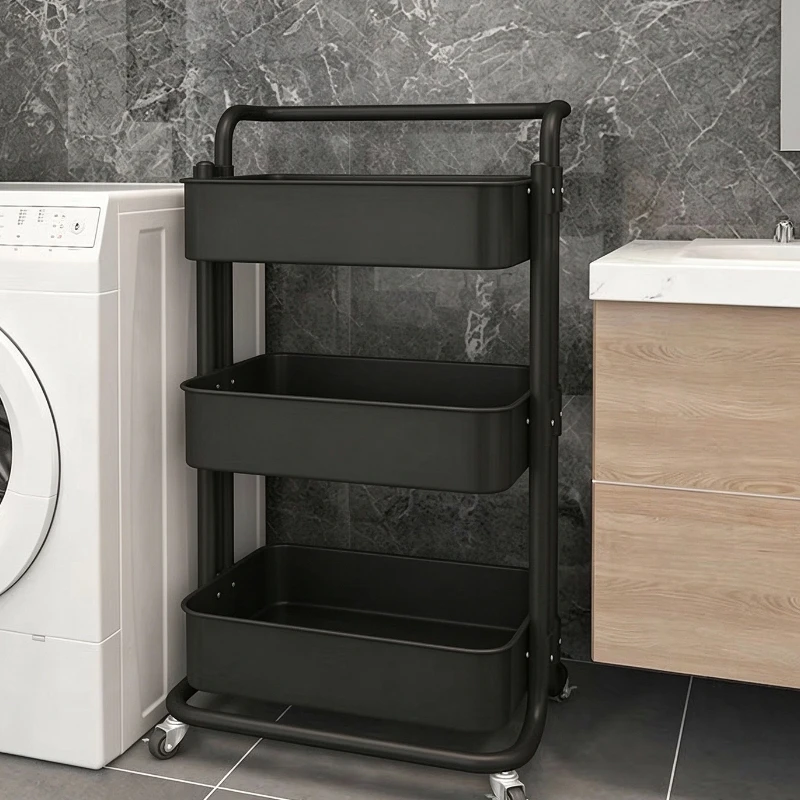 Carbon steel storage trolley rack floor-to-ceiling bathroom kitchen mobile snack toilet multi-layer bedside hanging basket