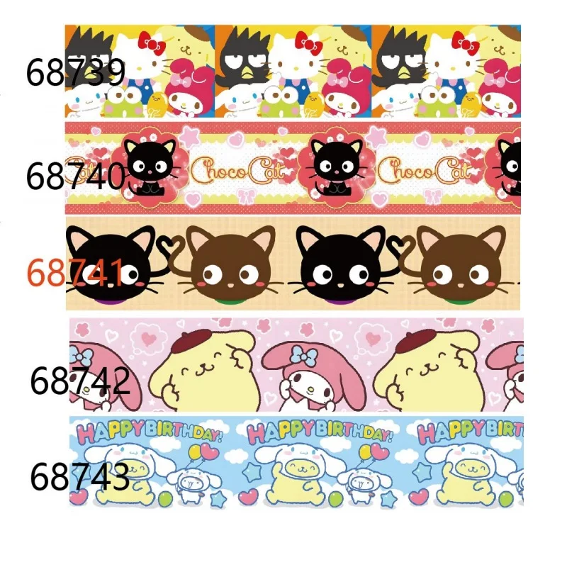 10yards ChocoCat Sanrio Character Grosgrain Ribbon for Birthday Party Hairbows DIY Craft Materials Handmade Decoration