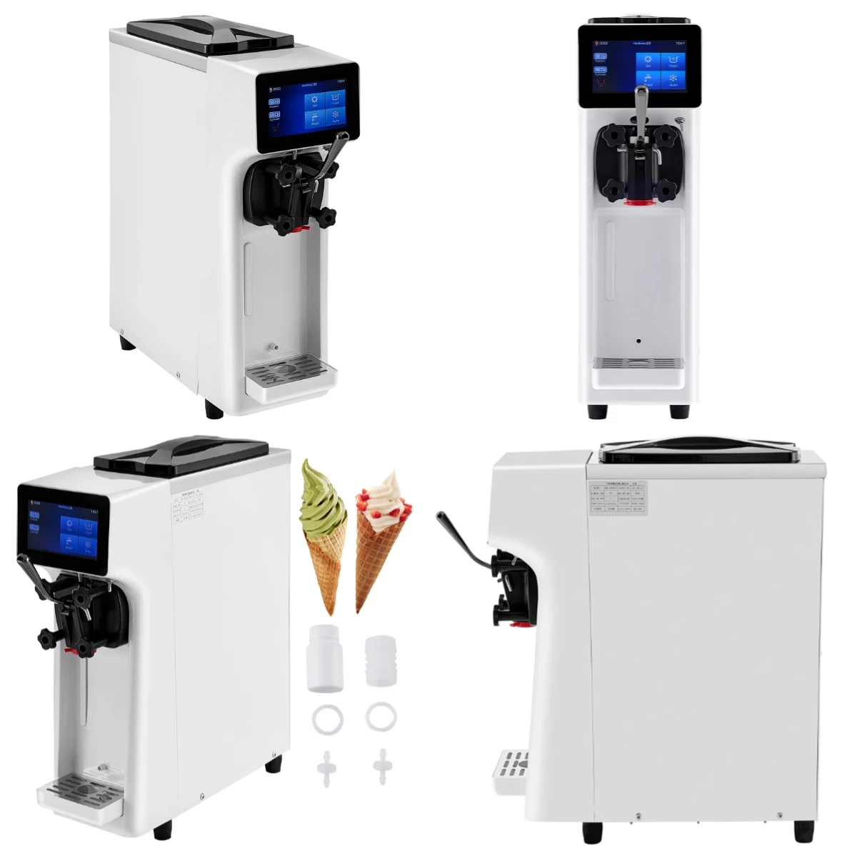 1000W Countertop Ice Cream Machine 10-20L/H Soft Serve 4.5L Hopper 1.6L Cylinder Touch Screen for Yogurt Nuts Milk Water New