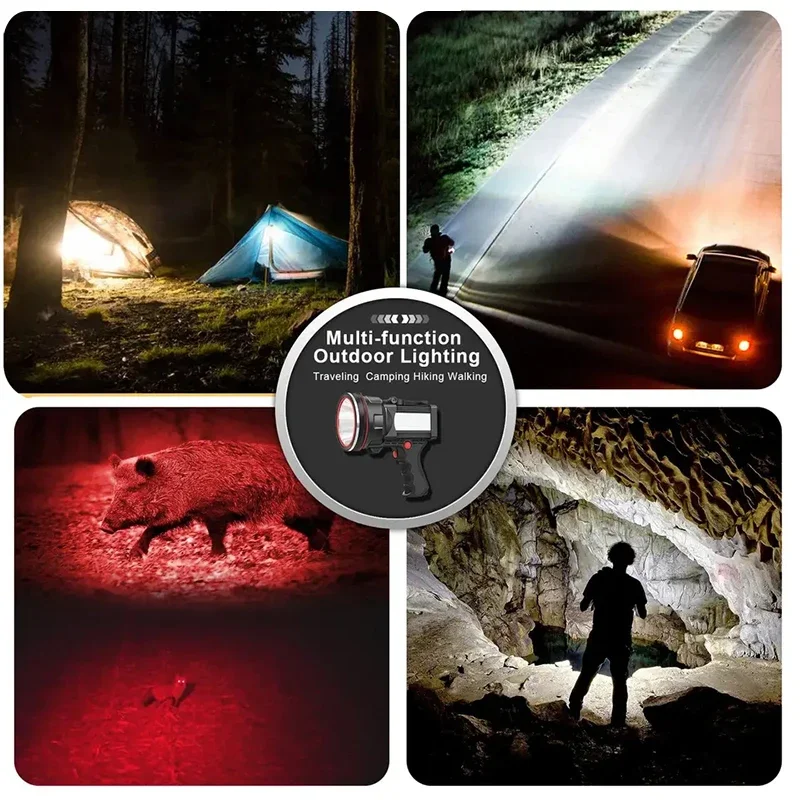 Refletor LED recarregável super brilhante, holofote duradouro, luz de inundação, pesca, caminhadas, lanterna de acampamento, 12800mAh, 7800 Lumen