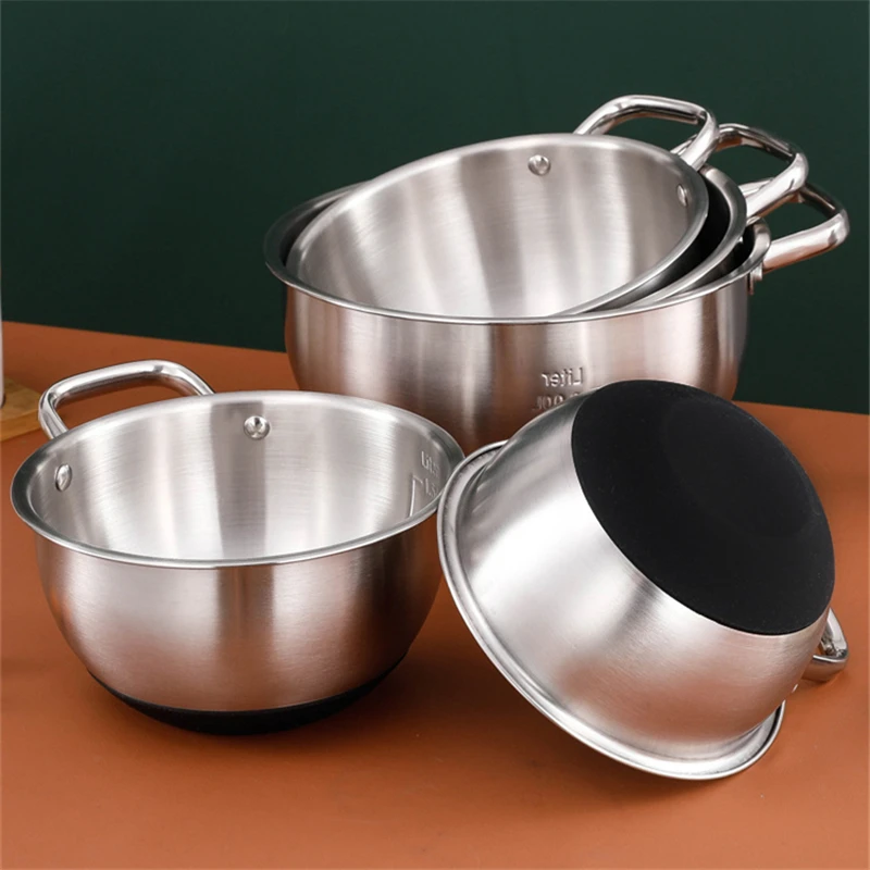 Stainless Steel Salad Mixing Bowls with Handle Non-Slip Bottom Egg Beater Flour Basin Tableware Food Container Kitchen Utensils