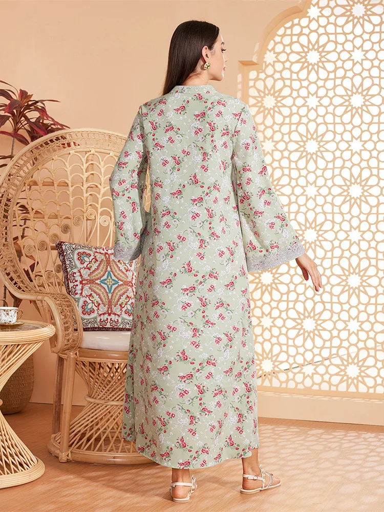 Abaya con estampado Floral para mujer musulmana, vestido largo suelto, caftán árabe de Turquía, Dubái, Túnica islámica, Jalabiya, caftán, Eid Party