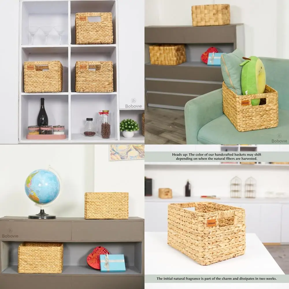 

Тройной набор плетеных корзин для хранения, водный гиацинт, 14,2x10,2x8,7 — идеально подходит для организации полок и кладовой